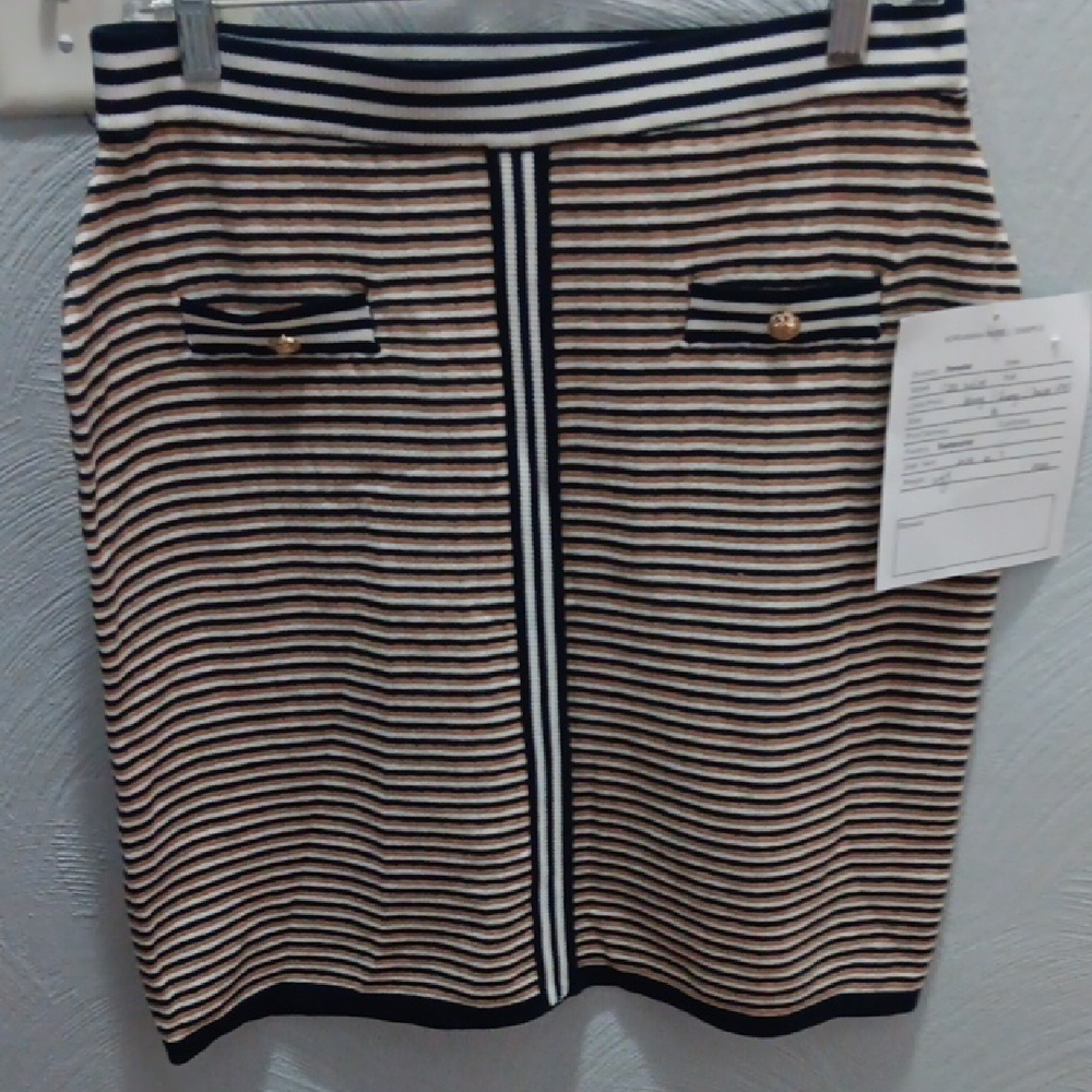 Adrianna Papell Navy and Cream Striped Pencil Skirt - Picture 1 of 5